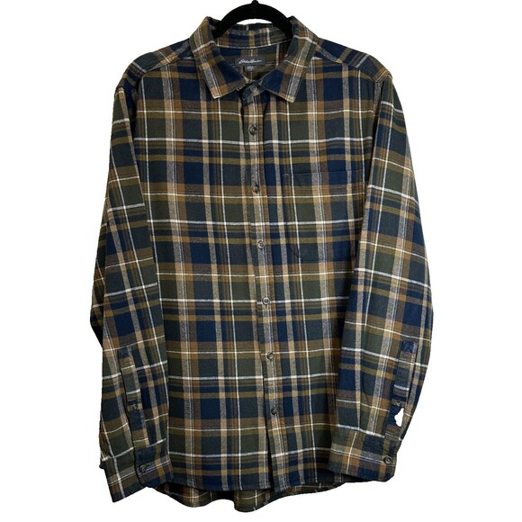 Eddie Bauer Shirt Men's Sz LG Plaid Button Up Logo Chest Pocket Outdoor Long SL - Picture 1 of 11